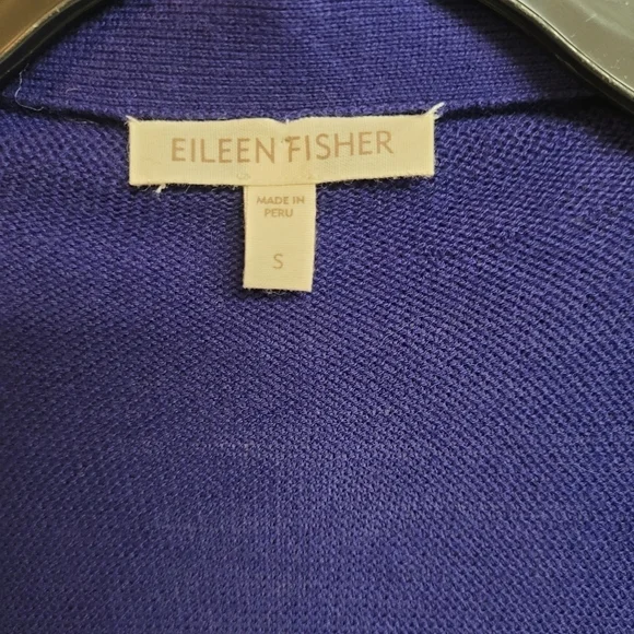 Eileen Fisher Deep Purple Open Front Organic Cotton Long Sweater Cardigan Small - Picture 3 of 7